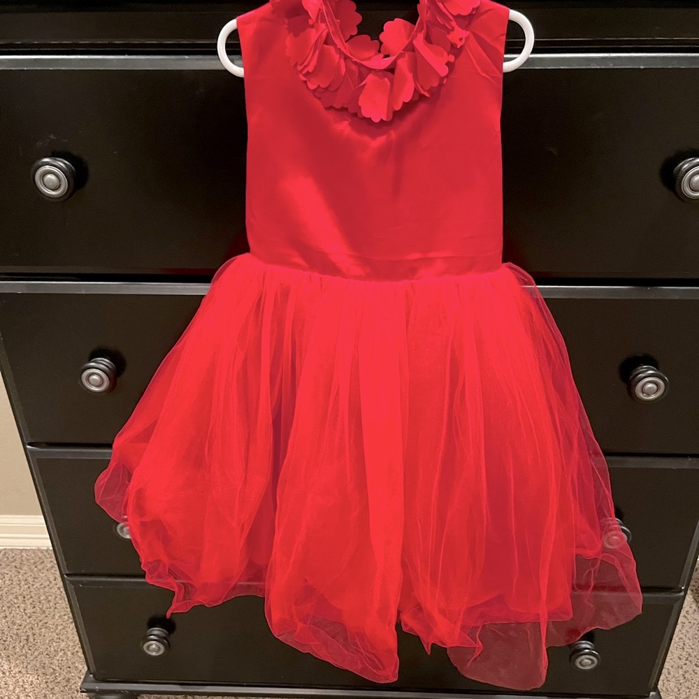 Girls, red satin and tulle size 7 Trish Scully dress.